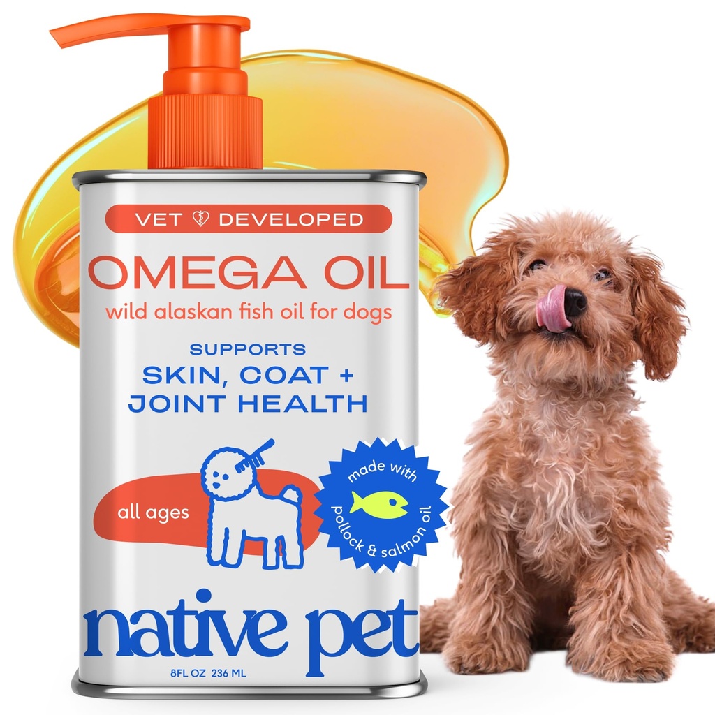 Native Pet Omega 3 Visolie voor honden en katten - Promoot gezonde huid, glanzende jas, en sterke gewrichten - Gemaakt met Wild Alaska zalmolie voor honden . . Smakelijke, snelle Absorbing Omega 3 6 9 Liquid Supplement- 8oz