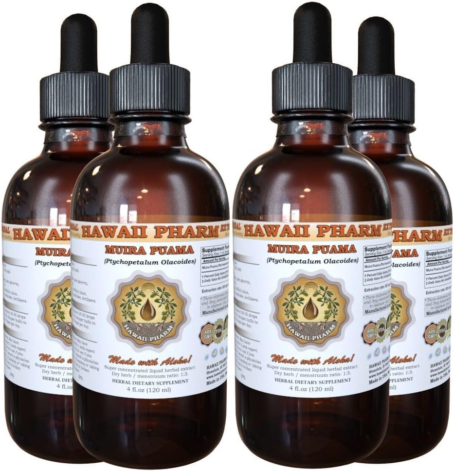 Muira Puama Liquid Extract, Organic Muira Puama (Ptychopetalum Olacoides) Tincture Supplement 4x4 oz