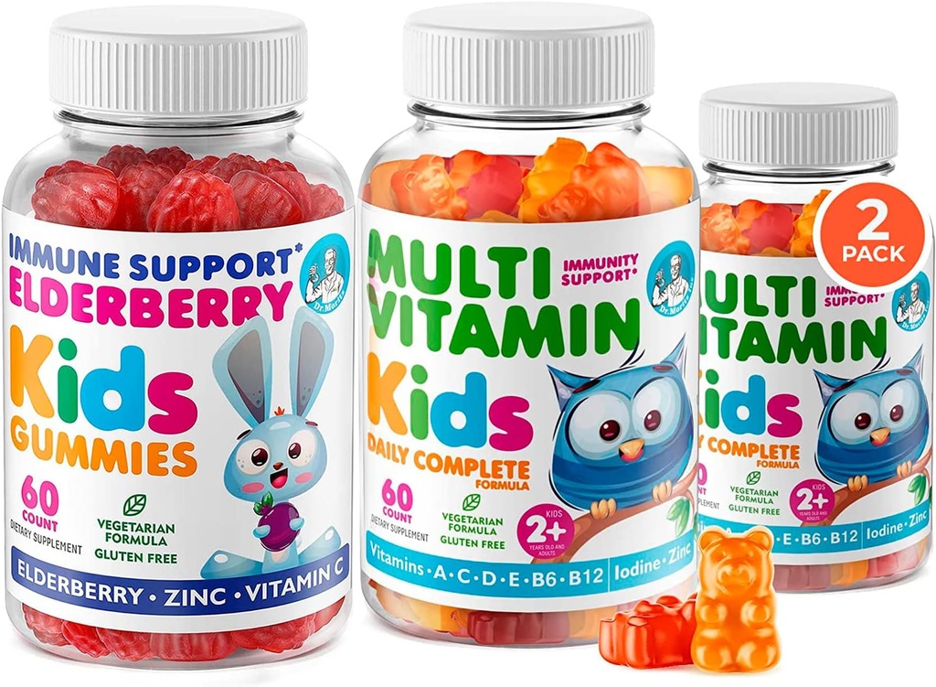 DR. MORITZ Healthy Kids' Essentials Pack - Kids Elderberry Gummies (60 Telling) met Multivitamine (120 Telling)
