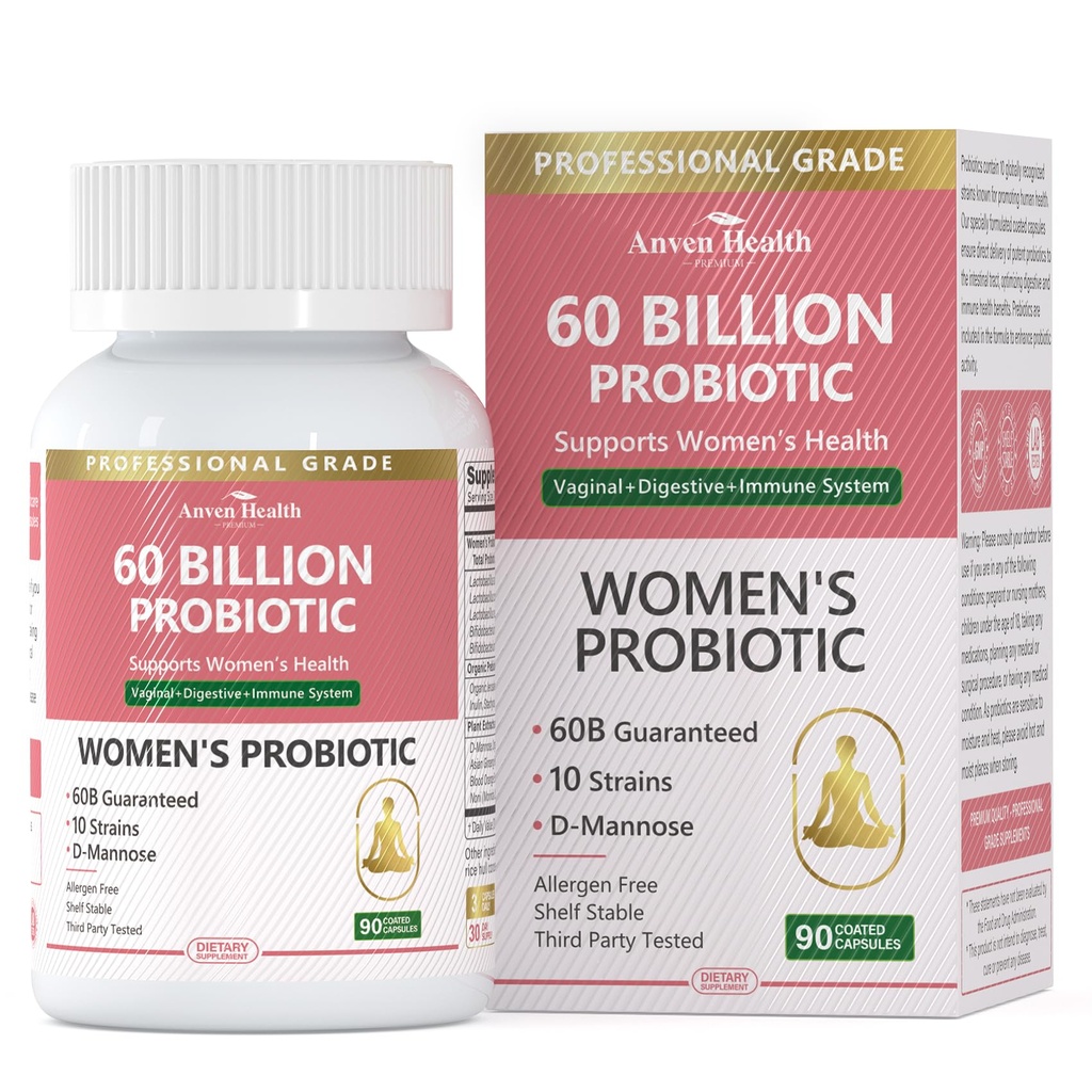 Probiotica en biologische prebiotica voor vrouwen pH-balans & spijsvertering- 60 miljard CFU Vaginale Probiotica met Cranberry D-Mannose, Vegan & Non-GMO voor urinetrek & Immune 90 capsules