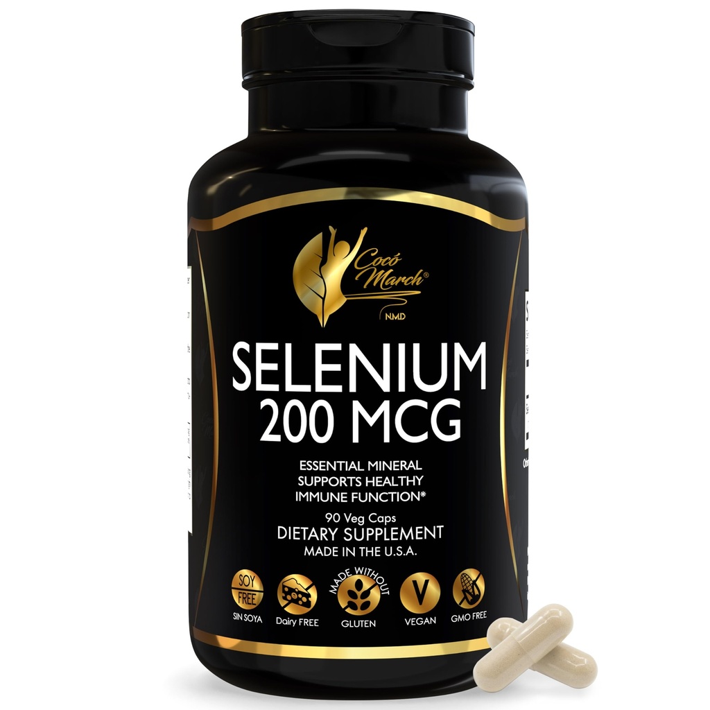 Cocó March N.M.D. Selenium 200 mcg – Thyroid & Immune Support Supplement – Essential Mineral for Metabolism & Antioxidant Defense – Gluten Free, Dairy Free & Vegan – 3 Month Supply, 90 Veg Capsules