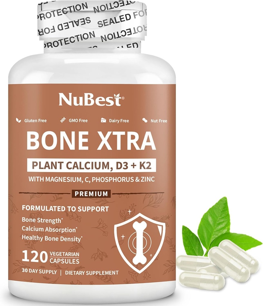 NuBest Bone Xtra - Plant Based Bone Strength, Strontium Boost met Strontium Citrate, Calcium, Magnesium van Marine Algen, Fosfor, Vitamine C, K2, D3 . . . . . .