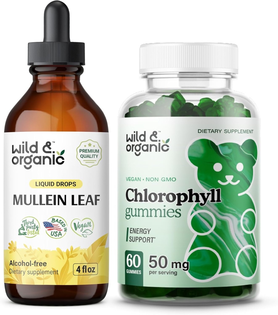 Wild & Organic Mullein Drops 4 oz & Chlorofyl Gummies 60 Kauwen