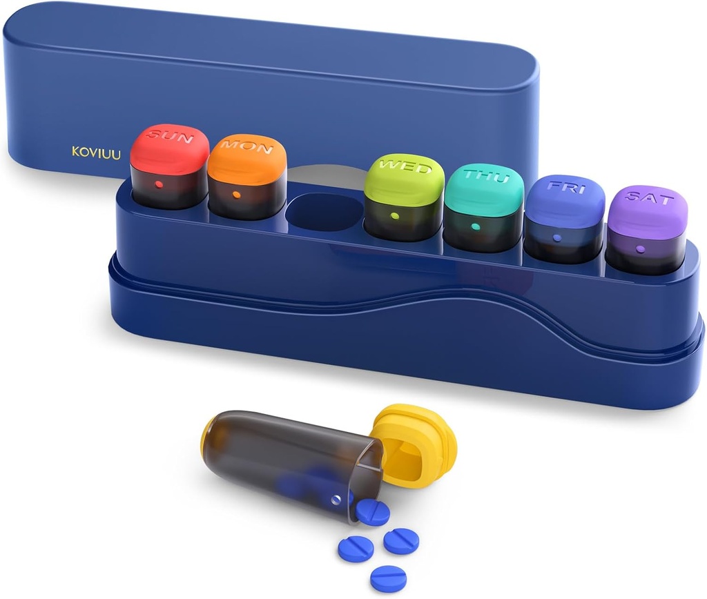 Wekelijkse pil Organisator 1 keer per dag, KOV IUU verwijderbare pil doos 7 dagen, draagbare reis pil geval, eenmaal dagelijkse medicatie container houder, Week Pillbox Dispenser voor vitamine geneeskunde supplement, blauw