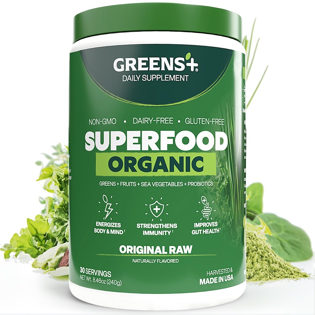 Groenen+ Biologische RAW Superfood Powder, Super Blend Immune Support, Morning Kick, Energy Boost, Nutrition Vibrant Health, Dietary Supplement, Vegan Soy/Dairy/Gluten Free(8.46oz)