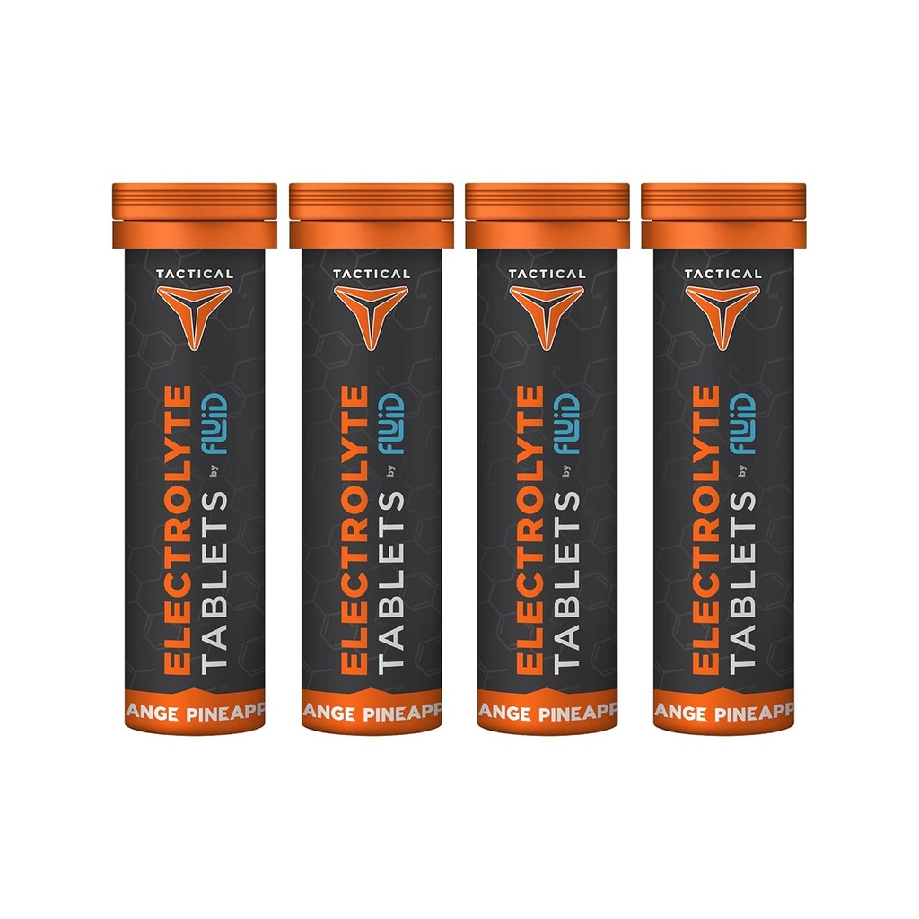 Fluid Tactical-Bruisende Hydration Tablets, Electrolyte Replacement & Dehydration Prevention, 4 Pack, 40 Servings (Orange Ananas)
