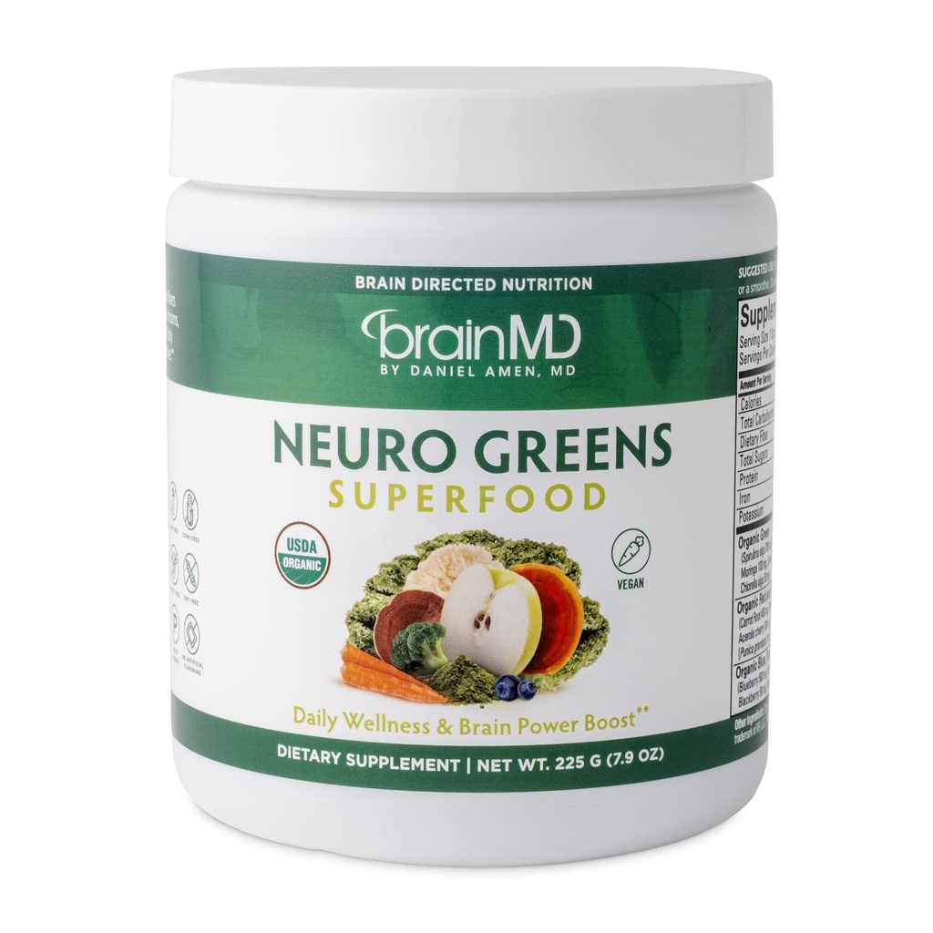 BRAINMD Dr Amen Neuro Greens Superfood - 7.9 oz - Ondersteunt Whole-Body Wellness, Digestie + Immune & Brain Health - Glutenvrij - 30 porties