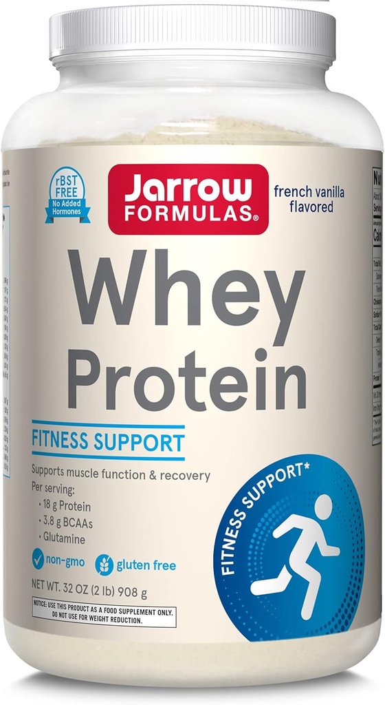 Jarrow-formules Wei Proteïne met 18 g eiwit, 3,8 g BCAA's, & Glutamine, Dieetsupplement voor spierfunctie en herstel Ondersteuning, 32 oz Vanille Gearomatiseerd Poeder, ongeveer 36 dagen Levering
