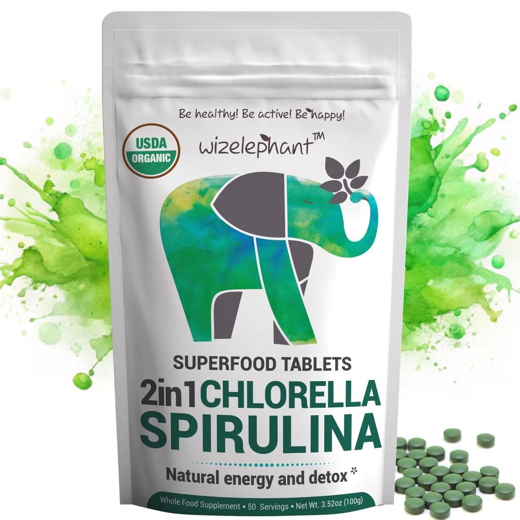 Organische Spirulina Chlorella Tablets - 50 Servings - 2-in-1 Superfood Algen Supplement voor Natuurlijke Immune Ondersteuning, Detox en Energie Boost. Gebroken Cell Wall. Organische Chlorofyl. Espirulina