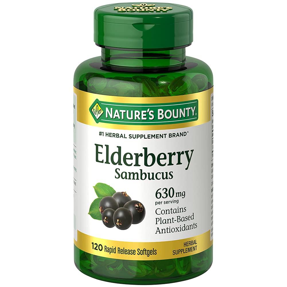 Nature's Bounty Sambucus Elderberry Herbal Supplement, Rapid Release Softgels, 630 mg per Serving, 120 Tellen