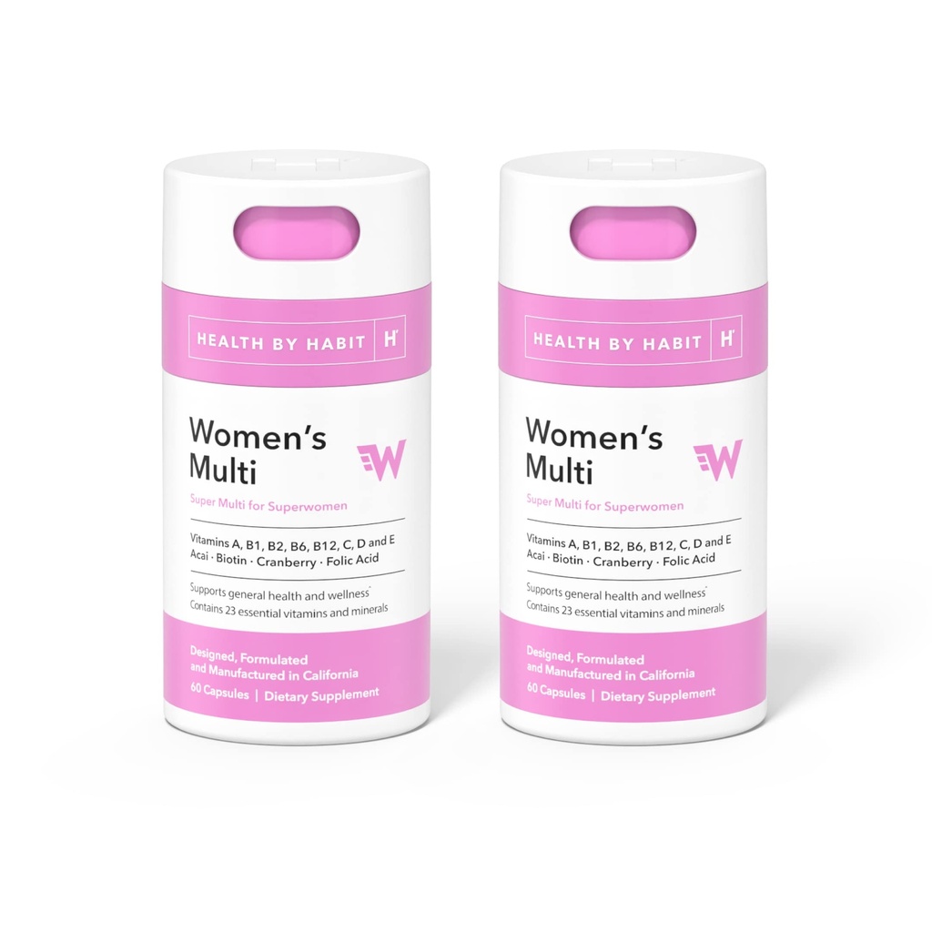 Health by Habit Womens Multi Supplement 2 Pack (120 Capsules) - 23 Essentiële Vitaminen en Mineralen, Ondersteunt Algemene Gezondheid en Wellness, Non-GMO, Suikervrij (2 Pack)