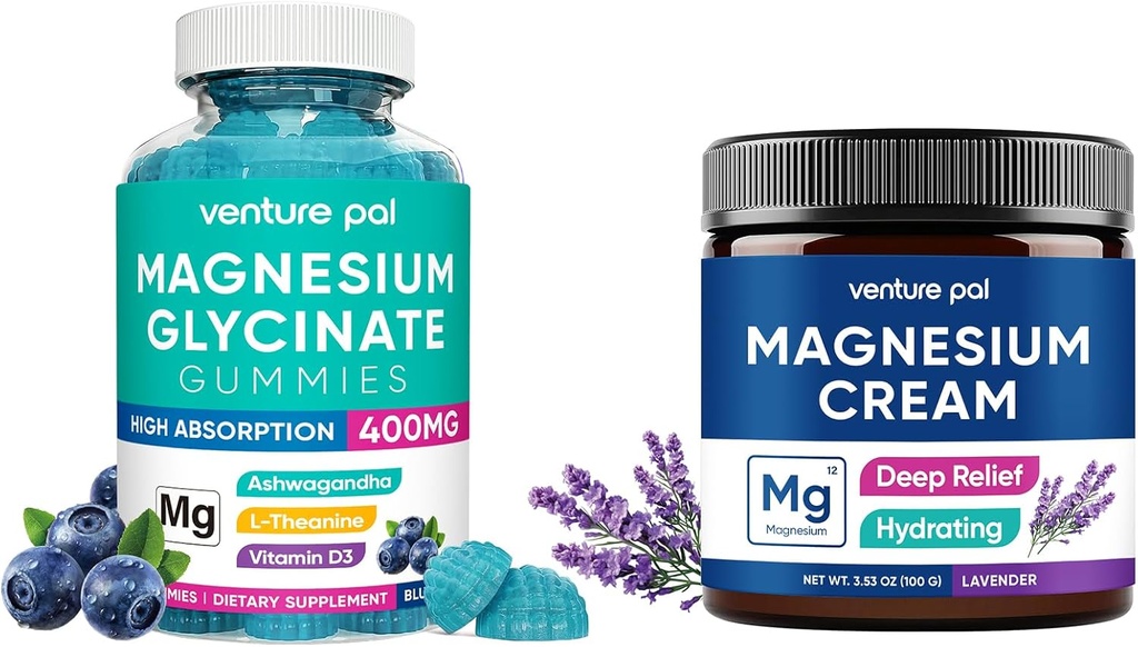 Magnesium Glycineer Gummy's met Ashwagandha, Magnesium Cream - Slaap, Spierkramp en Ontspanning