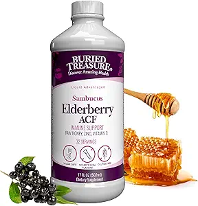 Begraven Treasure Vlierbes ACF met 4.000 mg Vlierbessen Sambucus Hele Fruit Concentraat, Vitamine C Plus Raw Local Honey Liquid Immune Ondersteuning 16 oz