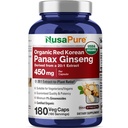 NusaPure Red Korean Panax Ginseng 20:1 Extract, 450 mg Equivalent aan 9000 mg 180 Veggie Caps (USDA Organic, Non-GMO, Vegan, Vegetarisch, Bioperine)