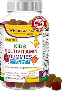 WellnessOne Kids Multivitamine Gummies - Sugar-Free Immune Support Supplement verpakt met vitamine C, B6, B12, Folic Acid & More - Natuurlijke aardbeien, ananas & Orange Smaken - 60 Gummy Vitaminen