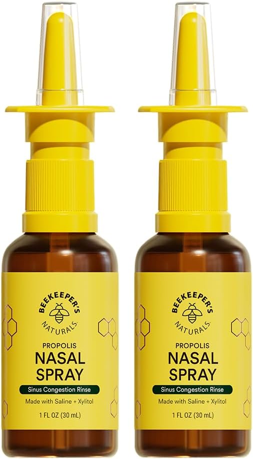 Beekeeper's Naturals Neusspray voor volwassenen met Propolis, Xylitol & Saline, Clears Neus Congestie, Moisturizes Sinus Canal, & Decongest Sinus Cavities, 1 fl oz(Pack of 2)