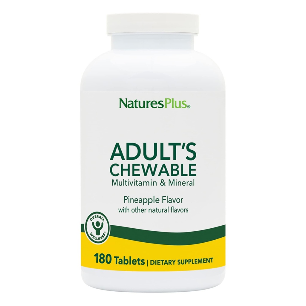 NaturesPlus Adult's Kauwbare Multivitamine - 180 Vegetarische tabletten - Ananas smaak - Natuurlijke Whole Foods Supplement voor algemene gezondheid, energie - Glutenvrije - 180 porties