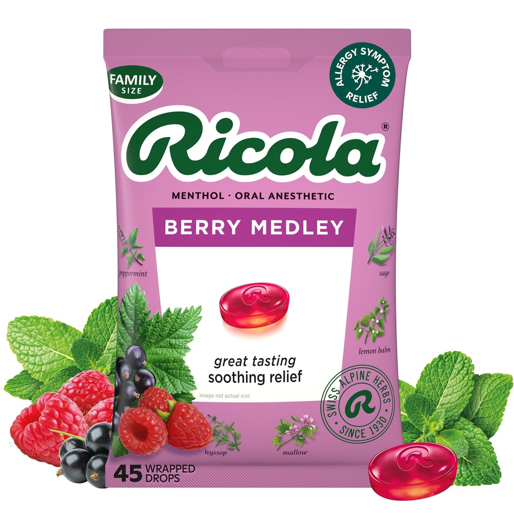 Ricola Berry Medley Throat Drops, 45 Graaf, Delicious Throat Relief & Care, Orale Verdoving, Natuurlijk Gearomatiseerd
