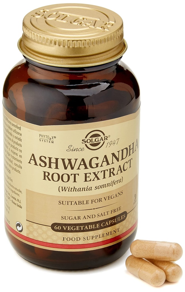Solgar Ashwagandha Root Extract - 60 plantaardige capsules - Gestandaardiseerde volledige potentie (SFP) - Non-GMO, Vegan, Gluten & Dairy Free, Kosher - 60 porties