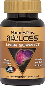 Natures Plus AgeLoss Lever Ondersteuning - 90 Capsules - met Artichoke, Melkdistel & Choline - Vegetarisch, Glutenvrij - 30 porties