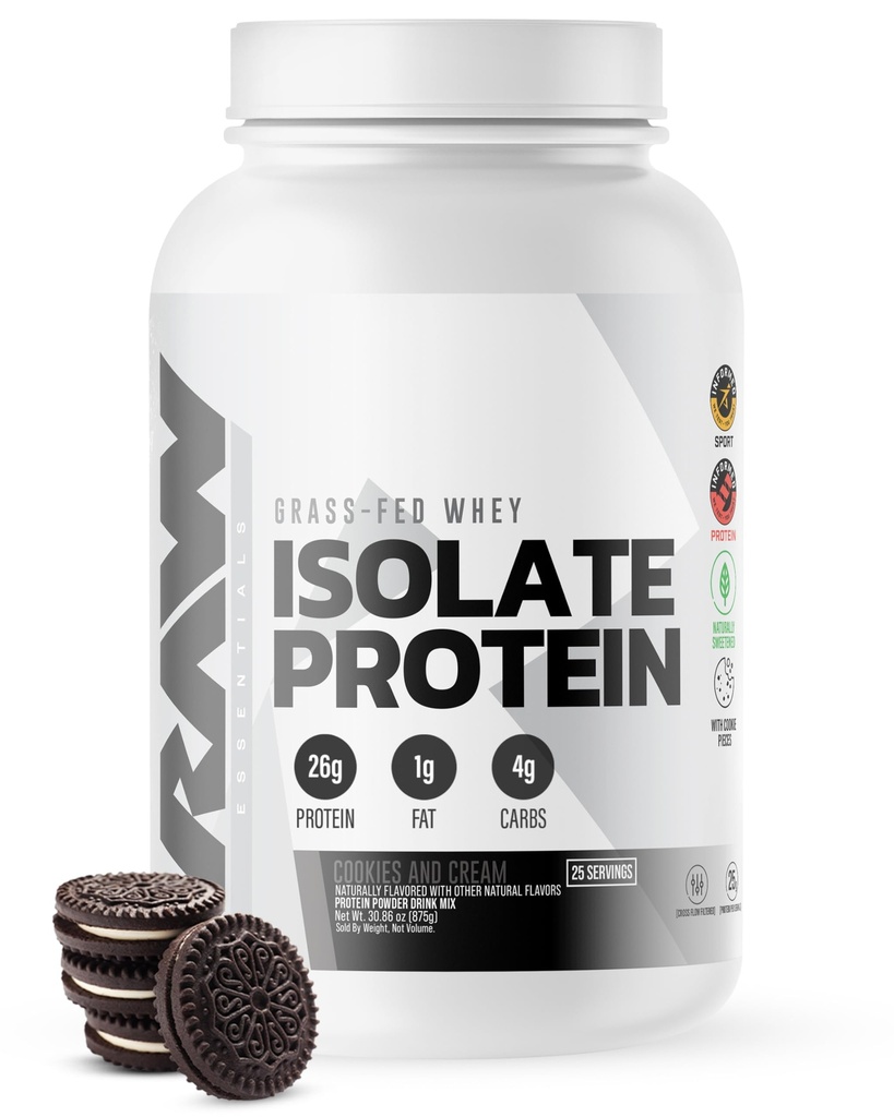 RAW Wei Isolaat Proteïne Poeder, Cookies N Cream - 100% Grass-Fed Sports Voeding Proteïne Poeder voor Spiergroei & Recovery - Low-Fat, Low Carb, Natuurlijk Gearomatiseerd & Gezoet - 25 Servers