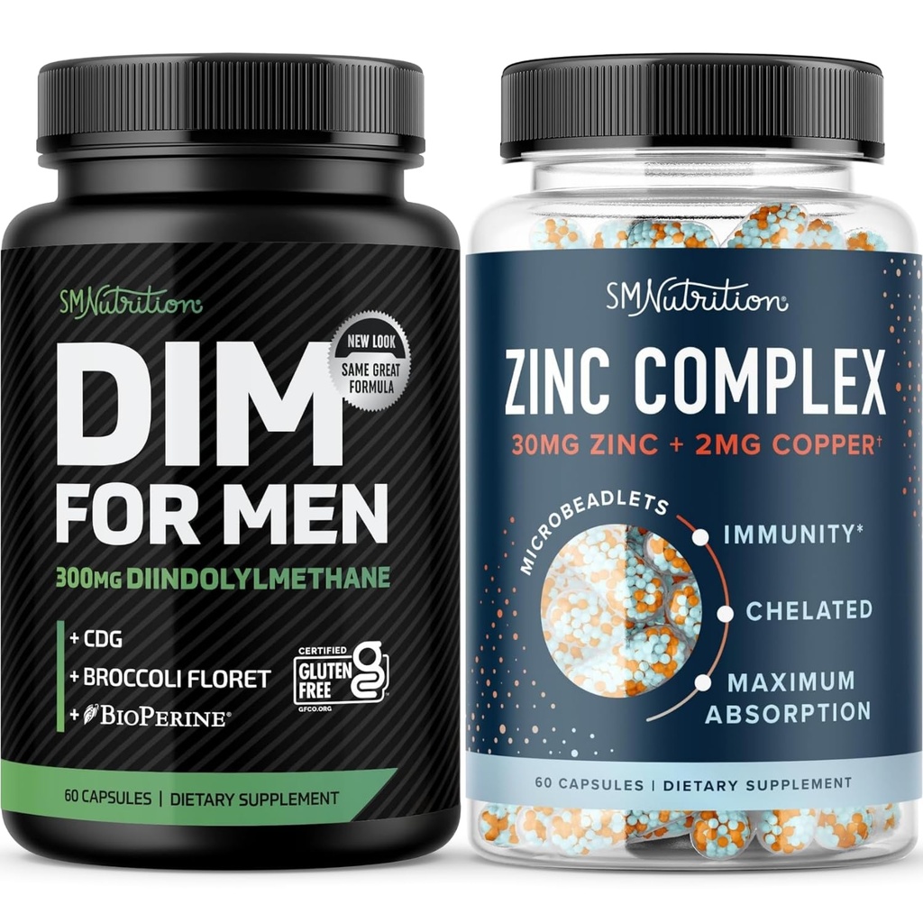 Testosteron Zink Complex & 300 mg DIM Supplement voor mannen voor oestrogeen Metabolisme en testosteron ondersteuning . Microbeadlet Zink Supplement (60 porties) met DIM Complex voor mannen (60 porties)