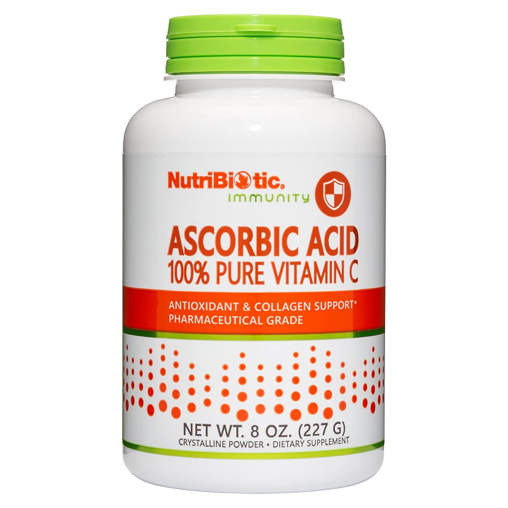 NutriBiotic Ascorbic Acid Vitamin C Powder, 8 Oz | Pharmaceutical Grade L-Ascorbic Acid, 2000 Mg Per Serving | Essential Immune & Antioxidant Collagen Support Supplement | Vegan, Gluten & GMO Free
