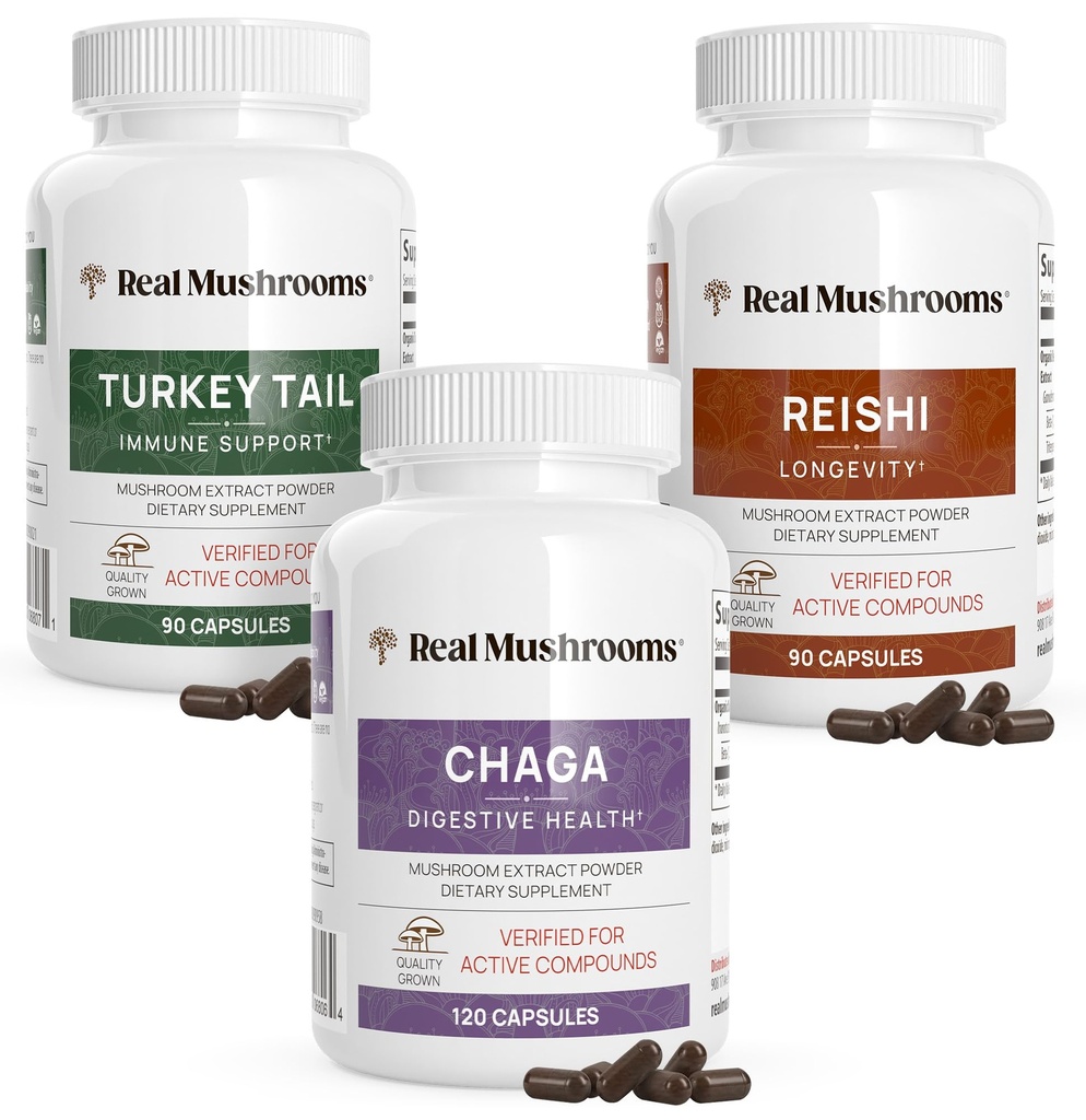 Reishi 415 Capsules met een lange levensduur (90ct), Turkije Paddenstoel Extract Immune Support (90ct), Chaga Extract Paddenstoel Supplement (120 caps)