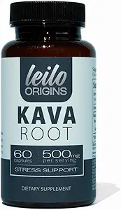 LEILO Kava Root Capsules 500mg Noble Extract/Serven om stress te ondersteunen en ontspanning te bevorderen (60 Vegan Capsules)