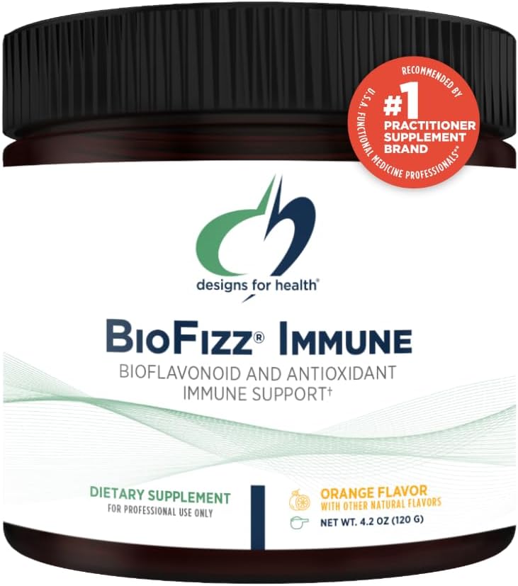 Designs for Health BioFizz Immune Powder - Vitamin C Drink Mix Supplement with Bioflavonoids, Zinc, 2000 IU Vitamin D + E - Fizzy Orange Flavor + Antioxidant Support (30 Servings / 120g)