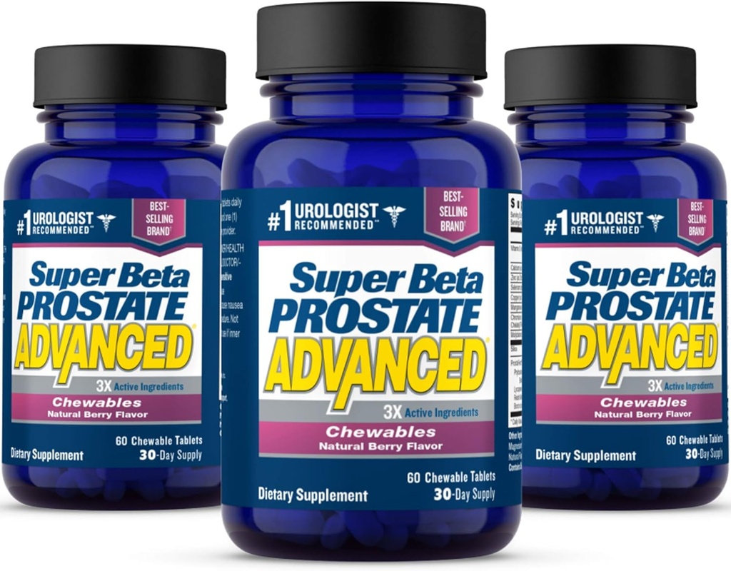 SUPER BETA PROSTATE Advanced Chewables - Prostaat Ondersteuning Supplement voor de gezondheid van mannen (180 Kauwen, 3-pack)