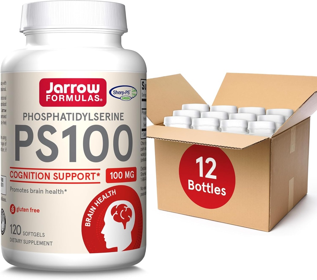 Jarrow Formules PS100 Fosfatidylserine 100 mg, Dieetsupplement voor Brain Health and Cognition Support, 120 Softgels, 40-120 Day Supply, Pack of 12