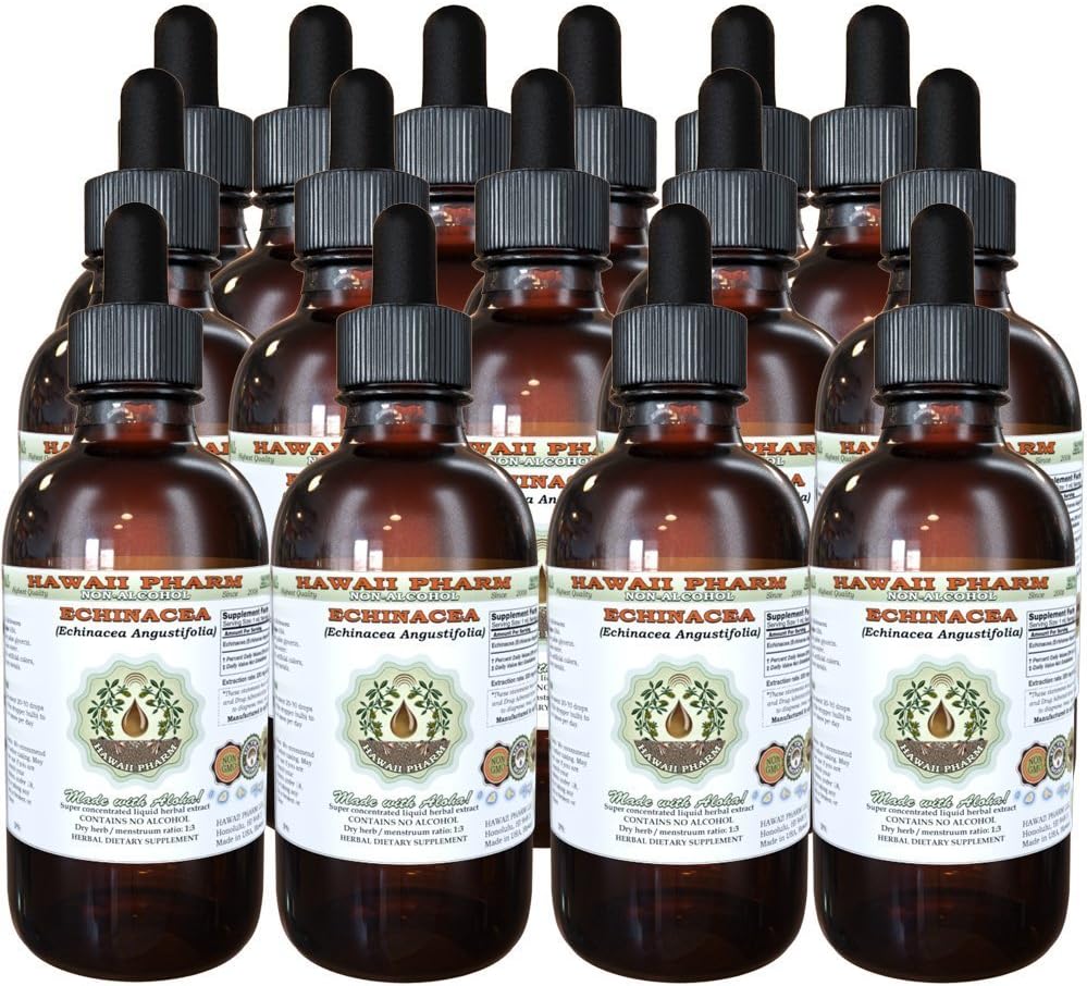 Echinacea Alcoholvrije Liquid Extract, Echinacea (Echinacea Angustifolia) Gedroogde Wortel Glycerite Hawaii Pharm Natural Kruidensupplement 15x4 oz
