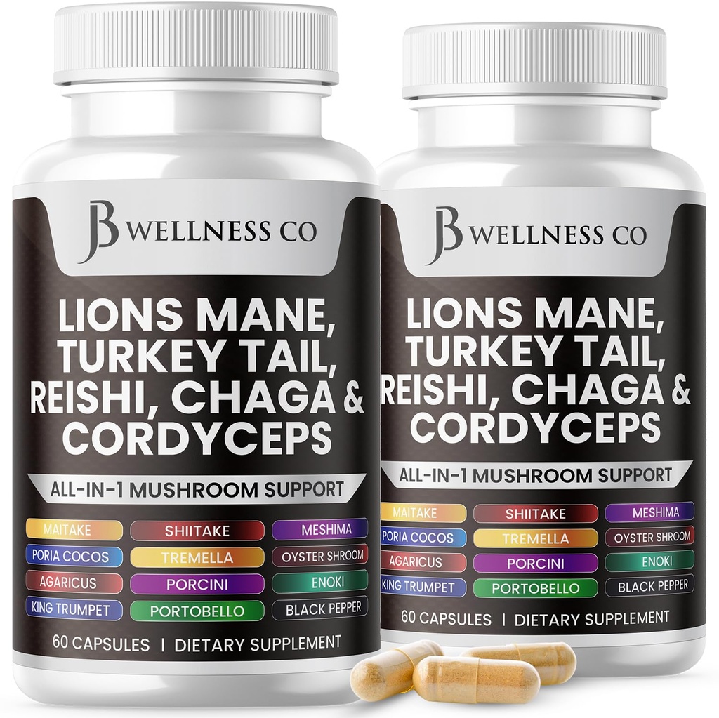 Leeuwen Mane supplement Cognitieve ondersteuning, Immune Health met Turkije staart 20in1 paddo Reishi Cordyceps Chaga met Marshmallow Root - 120 Tellen