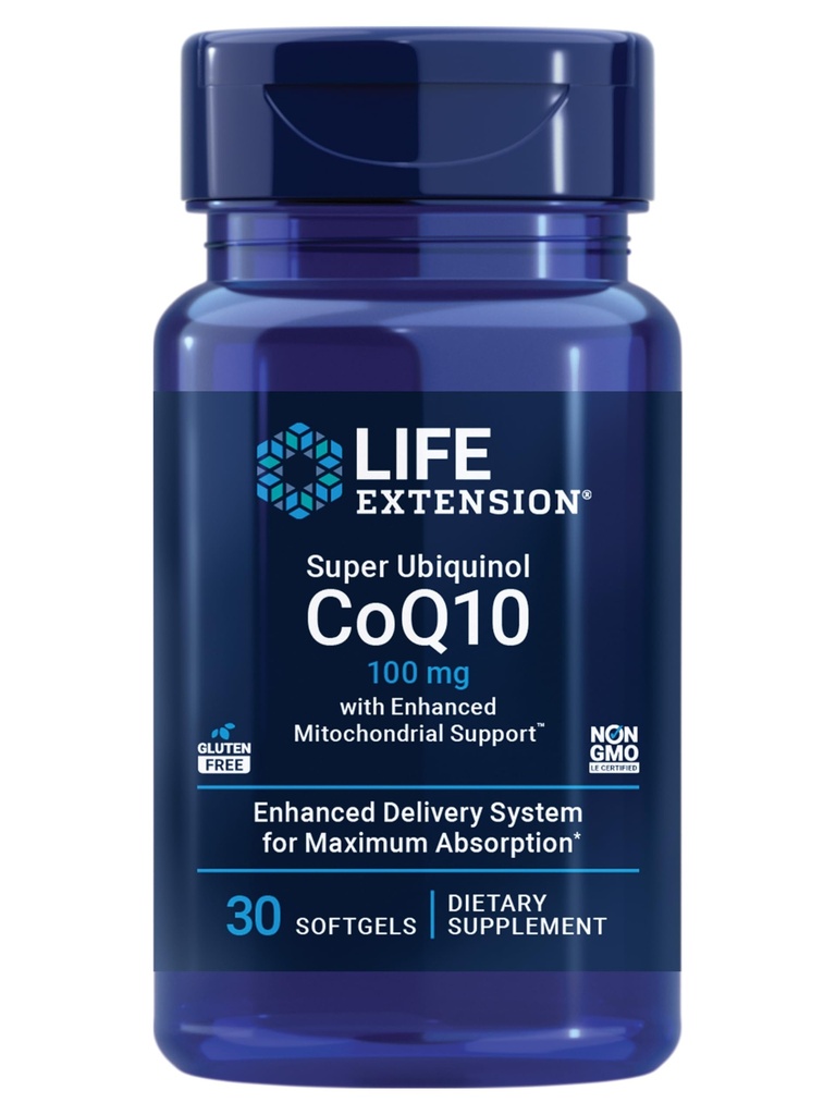 Life Extension Super Ubichinol CoQ10 met Enhanced Mitochondrial SupportTM, Heart Health Supplement, Maximale Absorptie, 100 mg, Non-GMO, Glutenvrije, 30 softgels