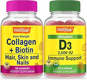 WellYeah Collageen+Biotine + Biologische Vitamine D3, Gummies Bundle - Grote Proeverij, Vitamine Supplement, Glutenvrij, Glutenvrij, Kauwbare Gummy