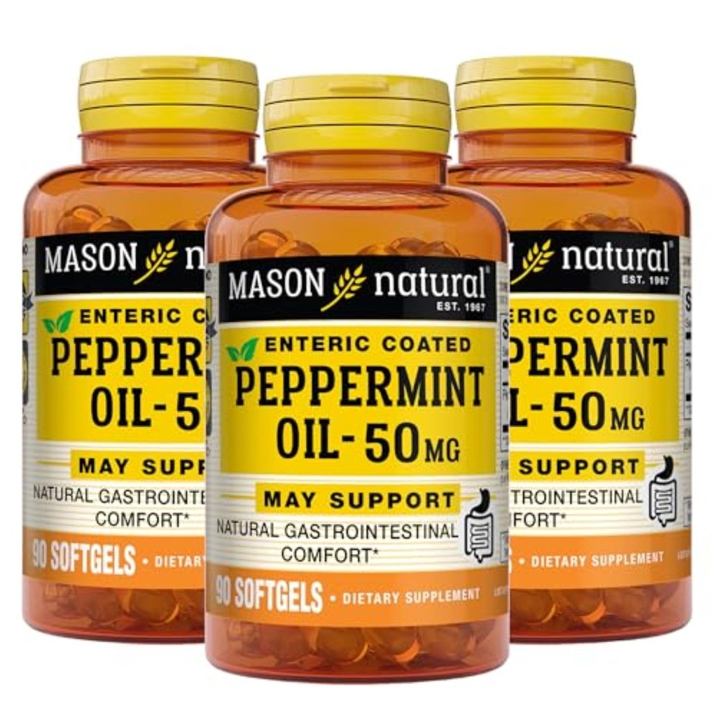 MASON Natural Peppermint Oil 50 mg Enteric Coated Supplement, 270 dagen levering van gastro-intestinale ondersteuning voor normaal werkende Bowel, Softgel Pillen