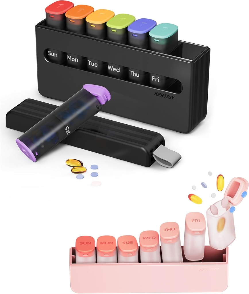 Wekelijkse pil Organisator Set - 1 keer & 2 keer per dag pil dozen, 7 dagen grote geneeskunde kisten voor dagelijkse medicatie, vitamines, supplementen, Portable Black & doorschijnend zwart