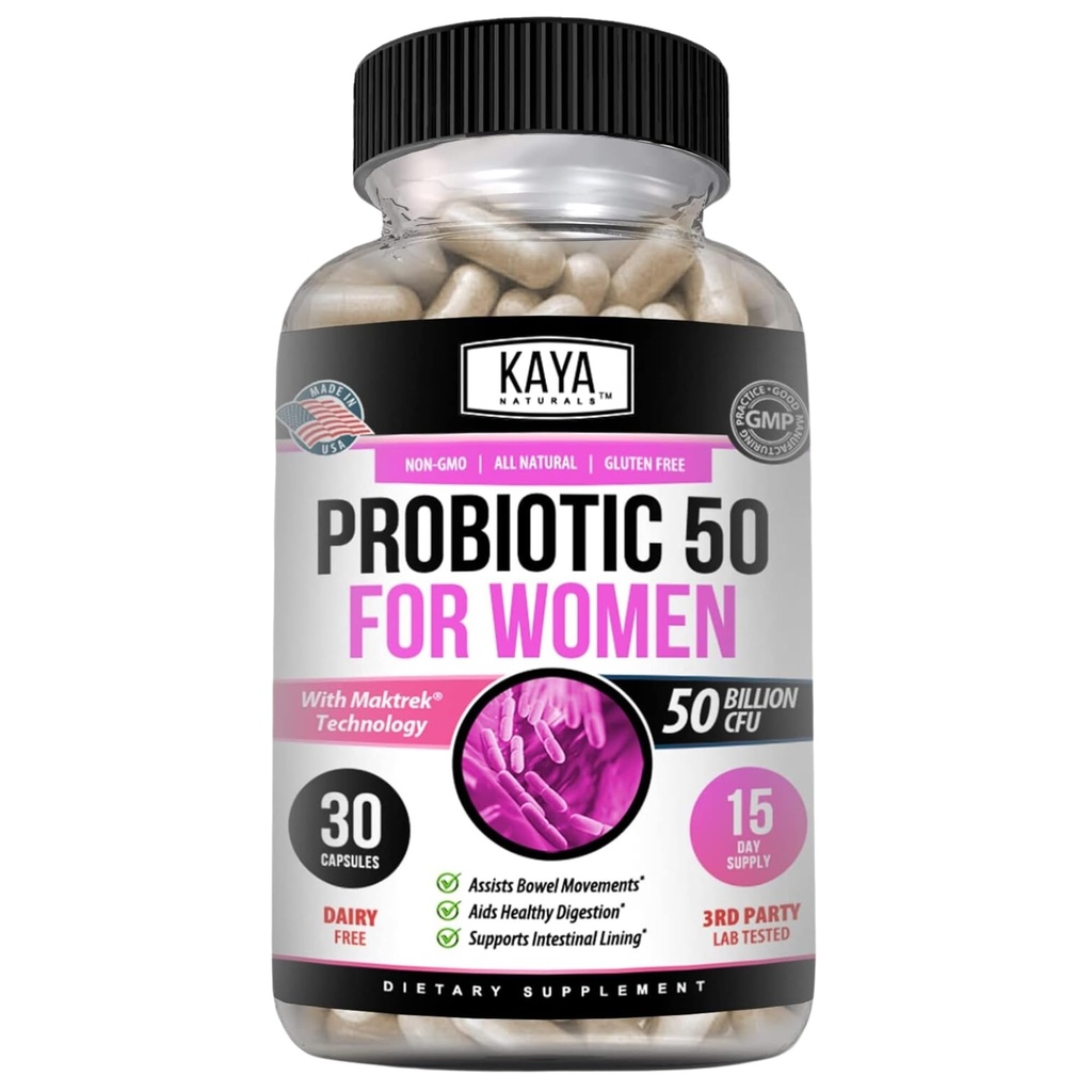 Kaya Naturals Probiotic 50 Miljard CFU - Probiotica voor vrouwen, Probiotica voor mannen en volwassenen, Natuurlijke - Gut Health & Immune Support Supplement - Biedt spijsverteringssteun - 30 plantaardige capsules