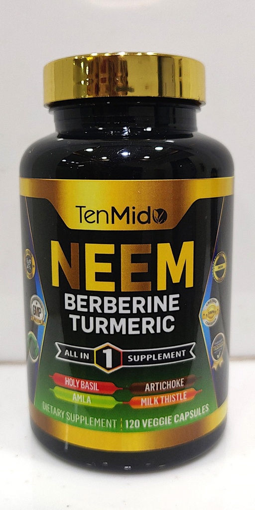 Neem Leaf Supplement - 8in1 Formula - Combineer met Berberine, Kurkuma, Holy Basil, Amla, Artichoke, Milk Thistle en Black Pepper - Immune Support - 120 Capsules voor 4 maanden Supply