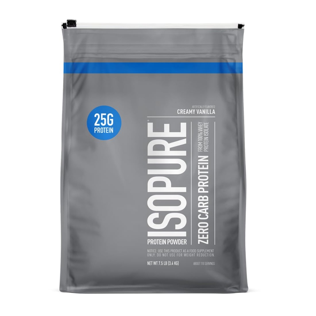 Isopure Zero Carb 100% Pure Wei Isolaat Proteïne Poeder, Lactosevrij, Glutenvrij, Met Vitaminen, Romige Vanille, 25g Proteïne Per Serving, 7.5 Lbs, 110 Servers (Verpakking mei Vary)