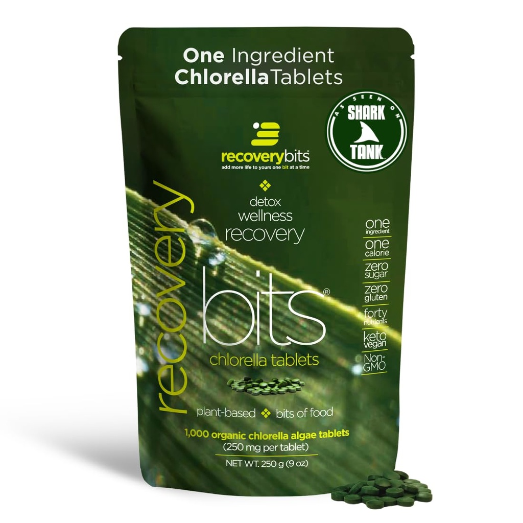 RECOVERYbits - Organic Chlorella Tablets - Plant Based Algen Superfood - Chlorofyl - Cracked Cell Wall - Energy - Immune System - Detox - Keto - Vegan - Non-GMO - Large Bag - 1000 Tabletten