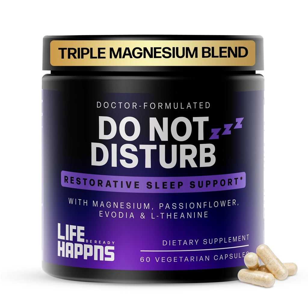 Leven Happns niet verstoren slaaphulp voor volwassenen natuurlijke supplement met L-Theanine, Magnesium, Passiebloem & Evodia fruit voor herstellende slaap Melatonine-vrij, niet Habit-Forming, 60 capsules