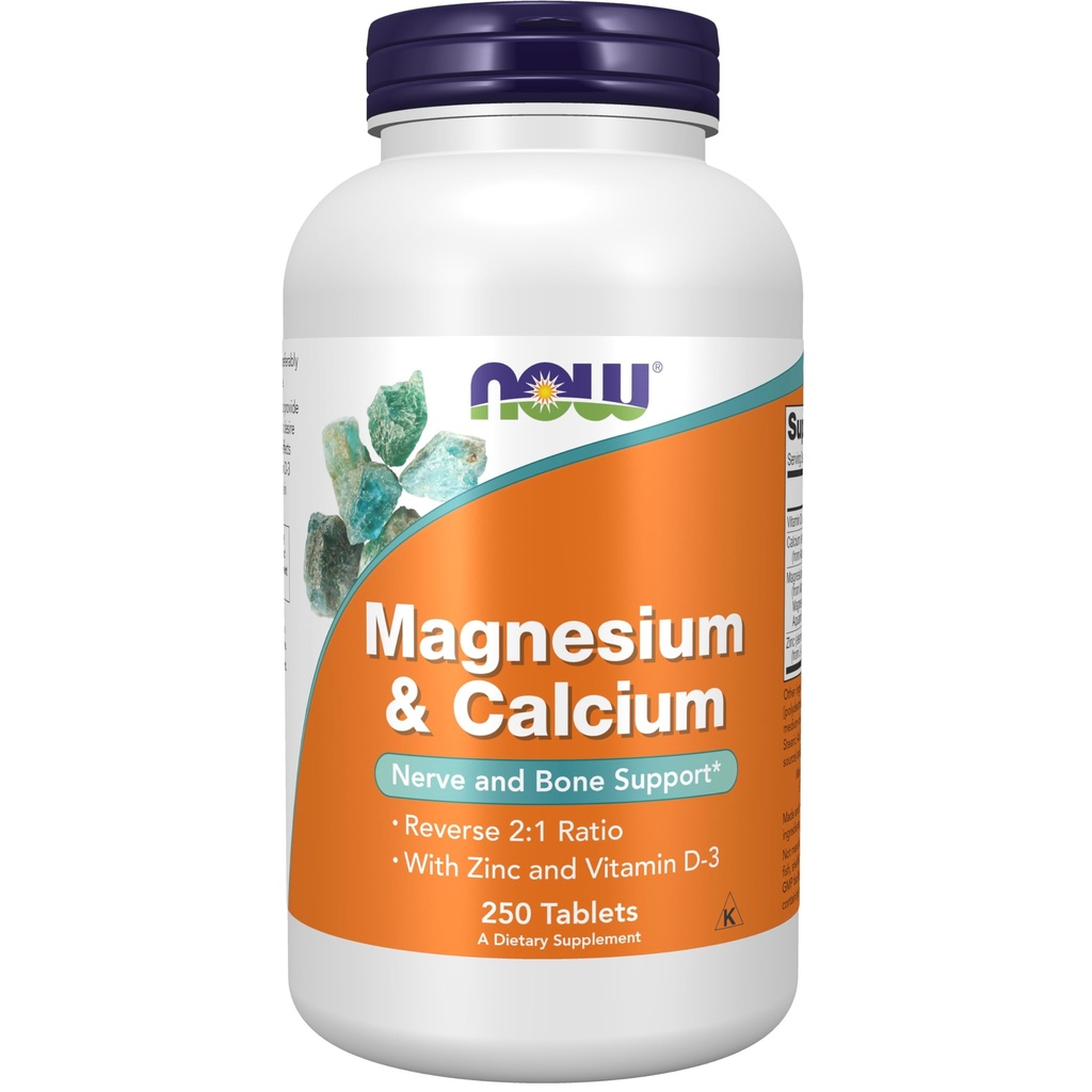 NOW Voedingssupplementen, Magnesium & Calcium, met zink en vitamine D-3, nerve en bot ondersteuning*, 250 tabletten
