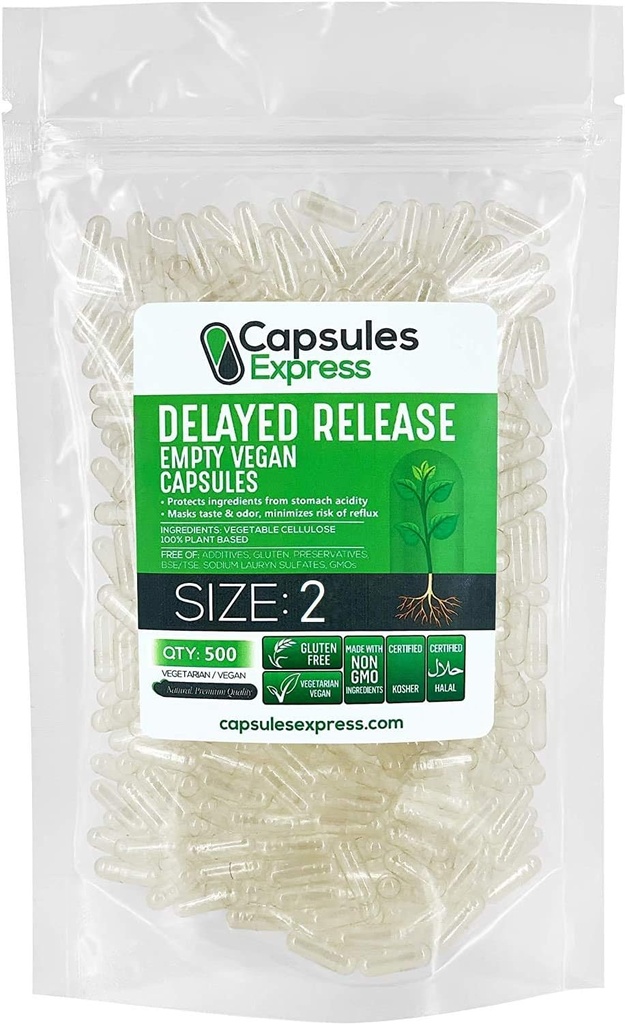 XPRS Nutra Vertraagde Release Maat 2 Lege Capsules - 500 Tel helder Lege Vegan Capsules - Vulbare Vegetarische Pillen - DIY plantaardige Capsule vullen - Veggie Gel Caps voor Do-It-Yourself Supplementen