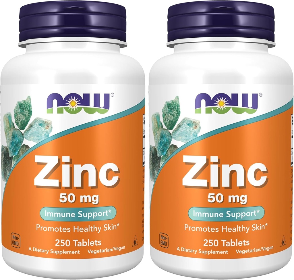 NOW Supplementen, Zink (Zinc Gluconaat) 50 mg, Ondersteunt Enzyme functies*, Immuun ondersteuning*, 250 tabletten (Pack of 2)