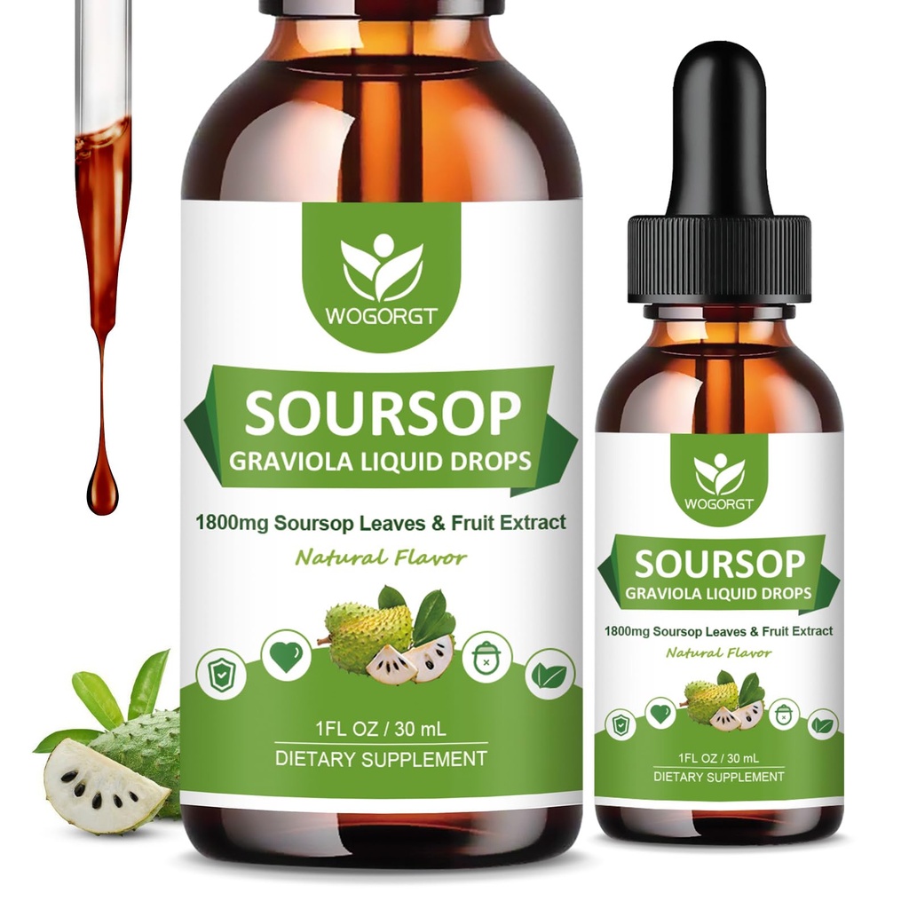 (2 Pack) Sousop Graviola Liquid Drops - 1800mg Sousop Extract - Hoge Absorptie Zure soap Bitters Liquid for Cell Support & Regeneration, Immune Support, Antioxidant, Relaxation, Sugar Free - 1 Fl Oz