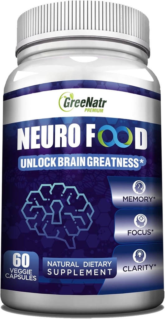 GreeNatr Brain Supplementen voor Geheugen en Focus - Ginko Biloba Capsules Brain Booster Supplement met B1, Foliumzuur & Calcium - Geheugensupplementen voor Cognitieve & Brain Health 60 Capsules (1 fles)