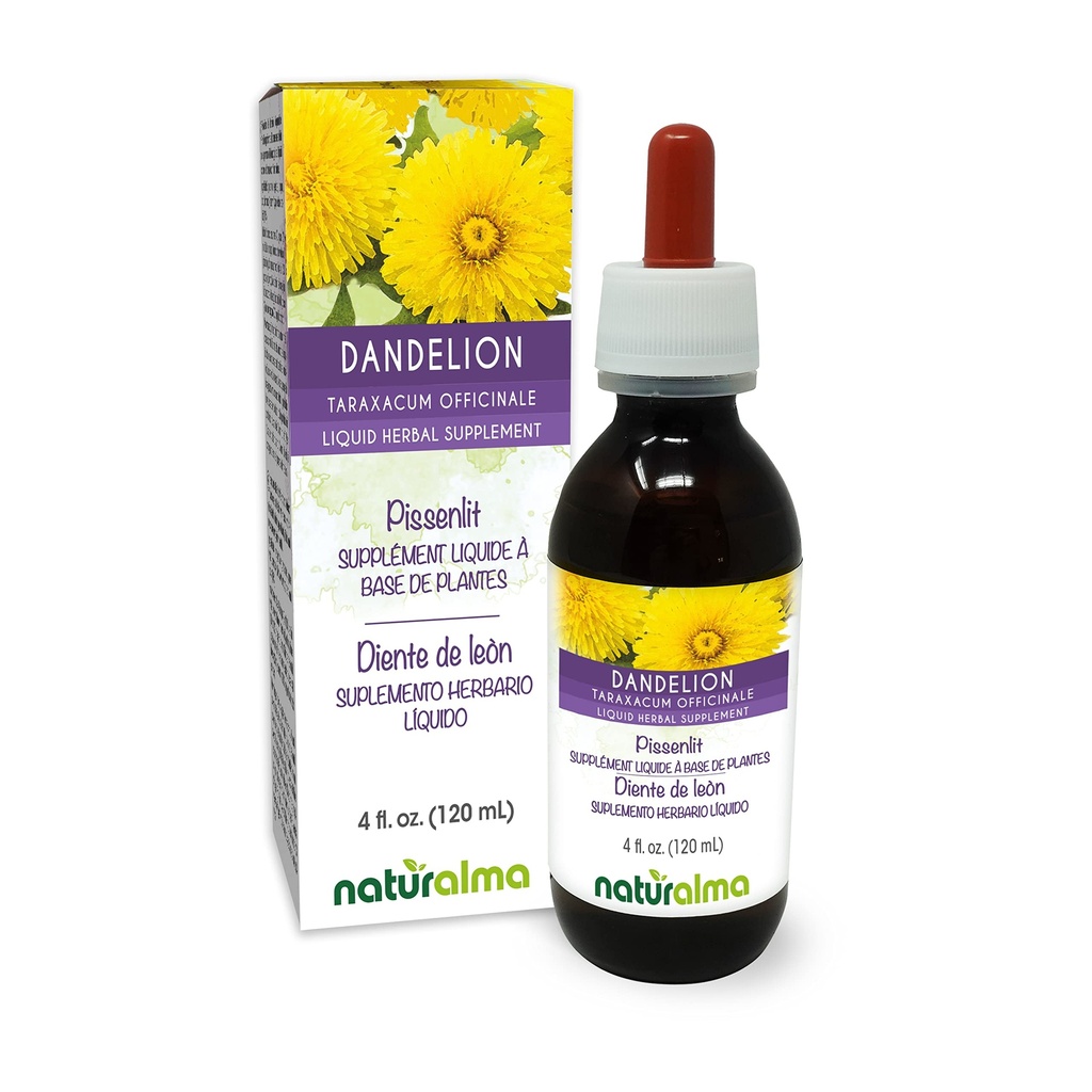 Naturalma Dandelion (Taraxacum officinale) Wortel en kruid Alcoholvrije Tinctuur - 4 fl oz Liquid Extract in druppels - Kruidensupplement - Veganistisch
