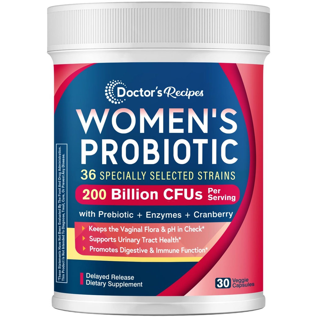 Recepten Probiotica voor vrouwen, 200B CFUs 36 Strains, met Prebiotica, Enzymen & Cranberry, Vaginale Urinaire Digestieve & Immune, Shelf Stable, 30 Caps